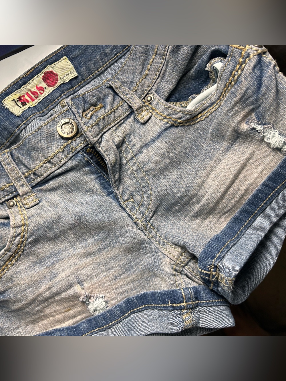EUC Y2k 1st Kiss Light Blue Distressed Jean Shorts